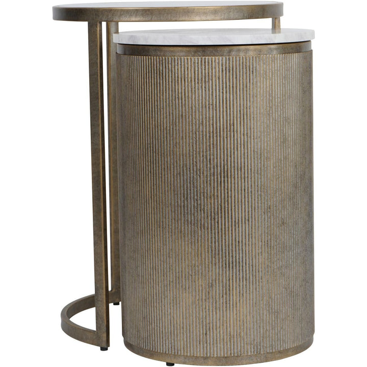 Sovana Antique Brass Nesting Side Tables with Marble and Glass Top Furniture 