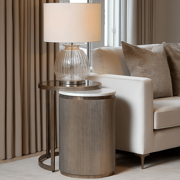 Sovana Antique Brass Nesting Side Tables with Marble and Glass Top Furniture 