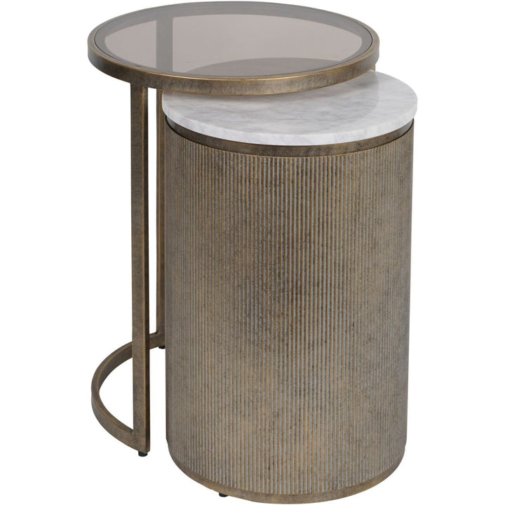Sovana Antique Brass Nesting Side Tables with Marble and Glass Top Furniture 