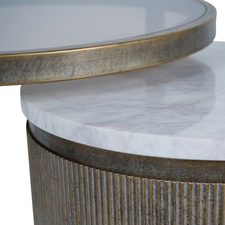 Sovana Antique Brass Nesting Side Tables with Marble and Glass Top Furniture 