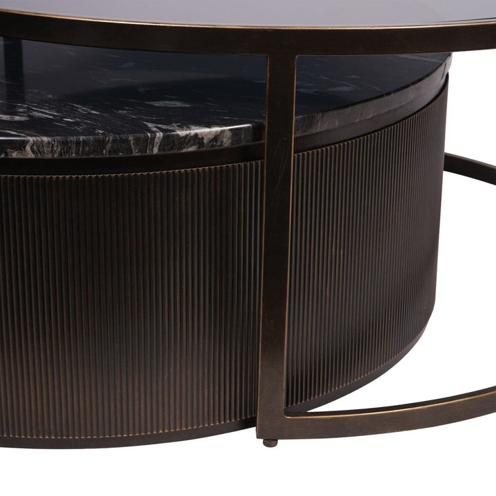 Sovana Deep Bronze Nesting Coffee Tables with Marble and Glass Top Furniture 
