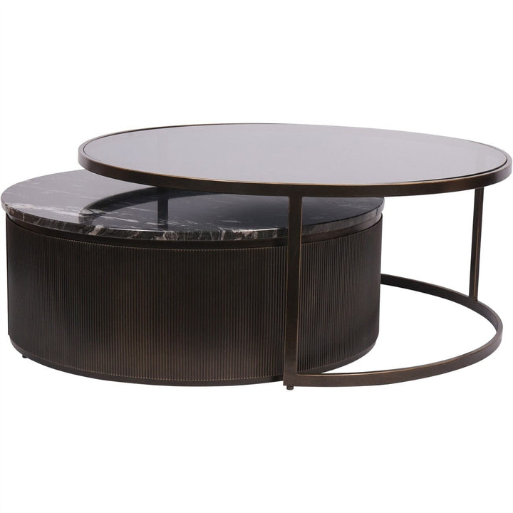 Sovana Deep Bronze Nesting Coffee Tables with Marble and Glass Top Furniture 