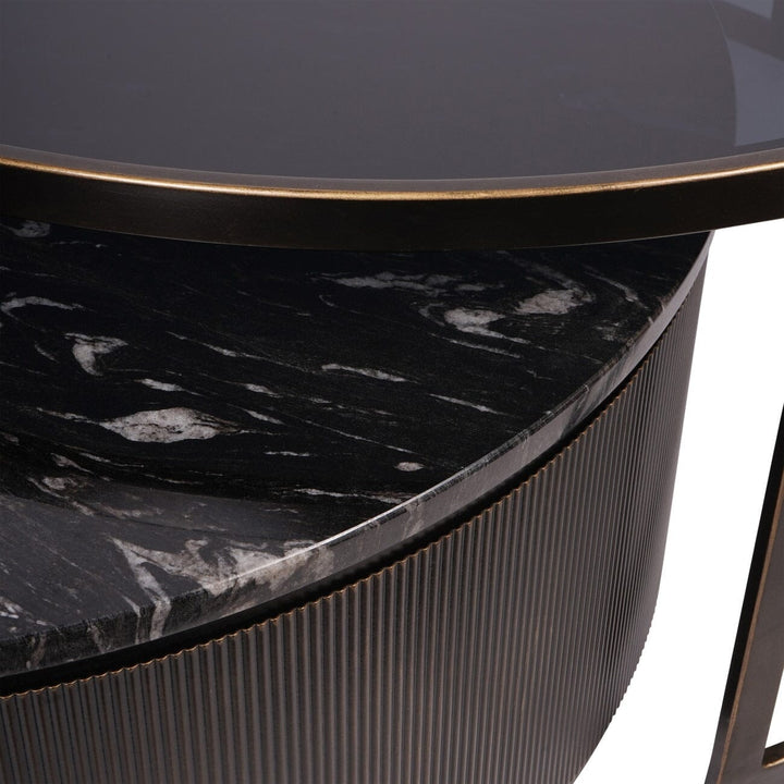 Sovana Deep Bronze Nesting Coffee Tables with Marble and Glass Top Furniture 