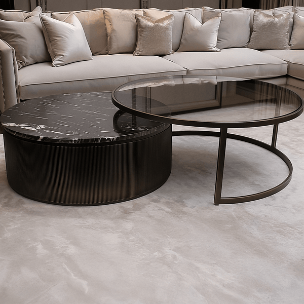 Sovana Deep Bronze Nesting Coffee Tables with Marble and Glass Top Furniture 