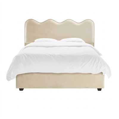 Squiggle Vanilla Velvet Scalloped Bed with Cream Piping Detail 