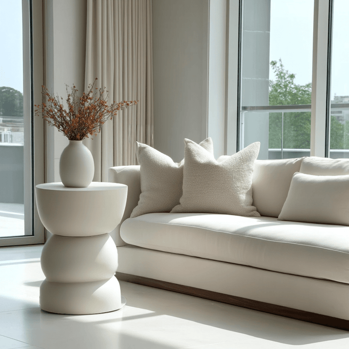 Stamford Cream Wood Abstract Side Table Furniture 