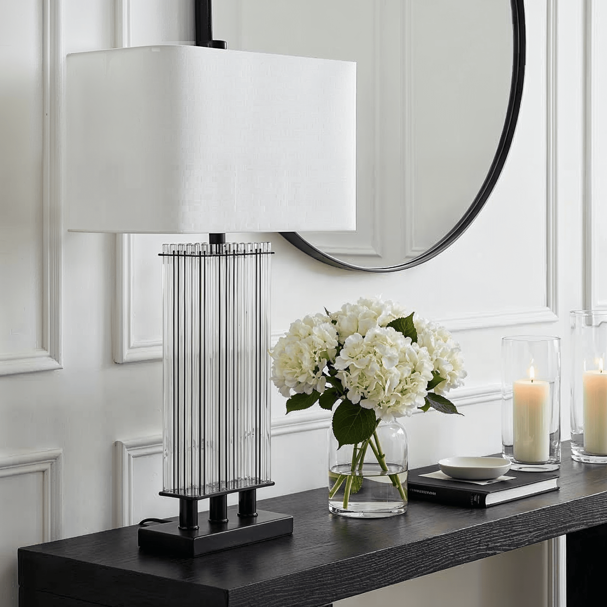 Stanton Black & Glass Table Lamp with White Shade Lighting 