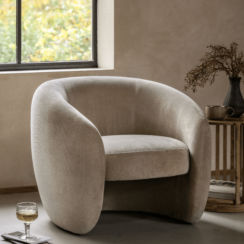 Curved Chair Rows Stockholm Cream Textured Curved Accent Chair – Rowen Homes