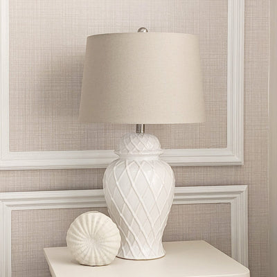 Stratford Ceramic Ginger Jar Lamp with Neutral Linen Shade Lighting 