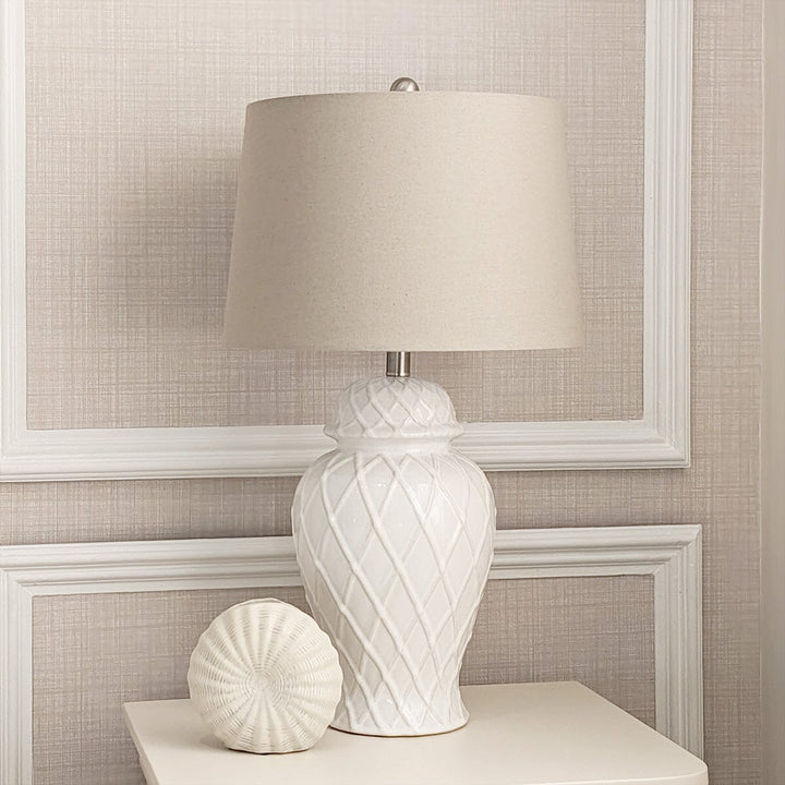 Stratford Ceramic Ginger Jar Lamp with Neutral Linen Shade Lighting 
