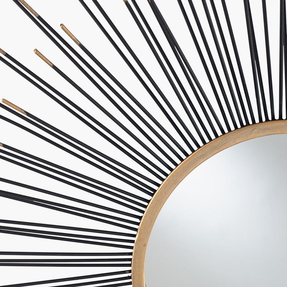Sunburst Black & Gold Metal Round Wall Mirror Accessories 