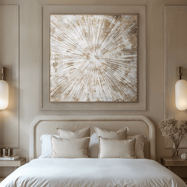 Sunburst Cream & Gold Framed Canvas Wall Art Accessories 