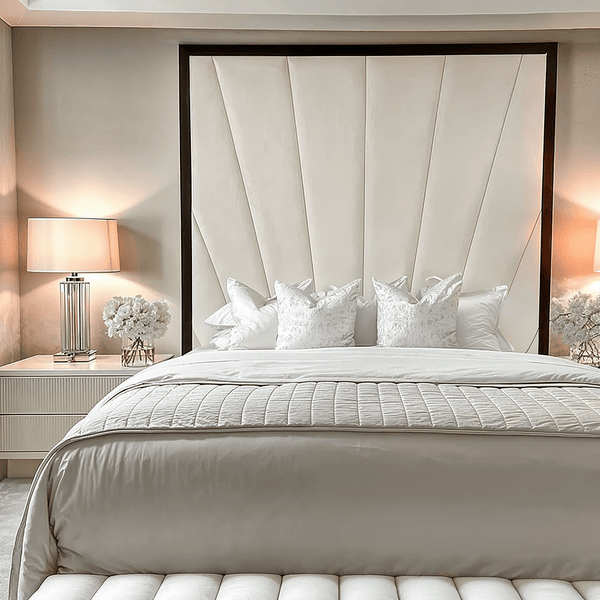 Sunburst Cream Velvet & Black Luxury Wall Mounted Headboard MTO Beds and Headboards 