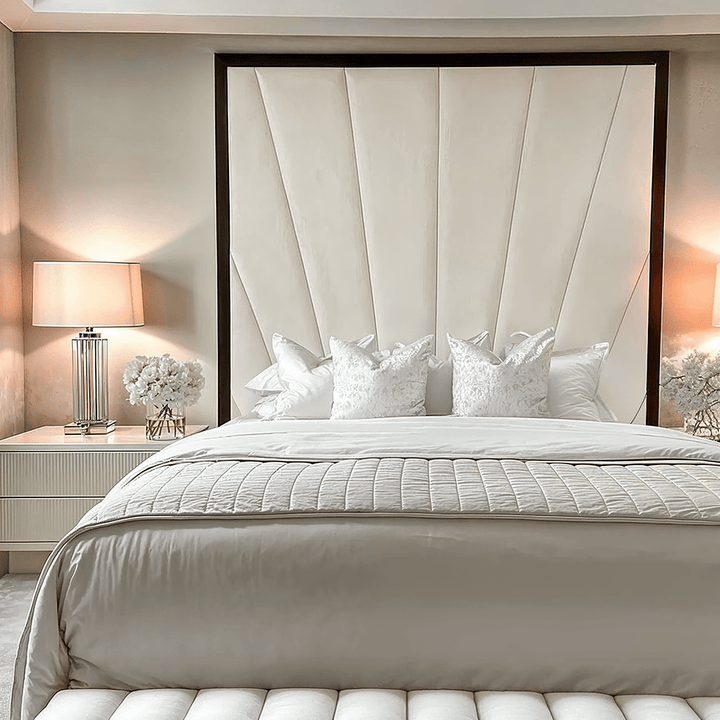 Sunburst Cream Velvet & Black Luxury Wall Mounted Headboard MTO Beds and Headboards 