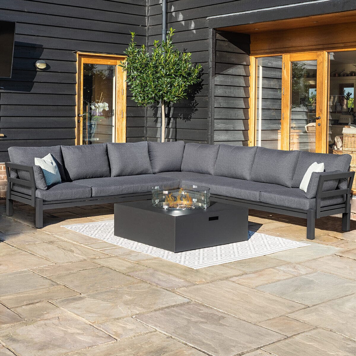 Sydney Charcoal Outdoor Corner Sofa with Gas Fire Pit Table – Rowen Homes