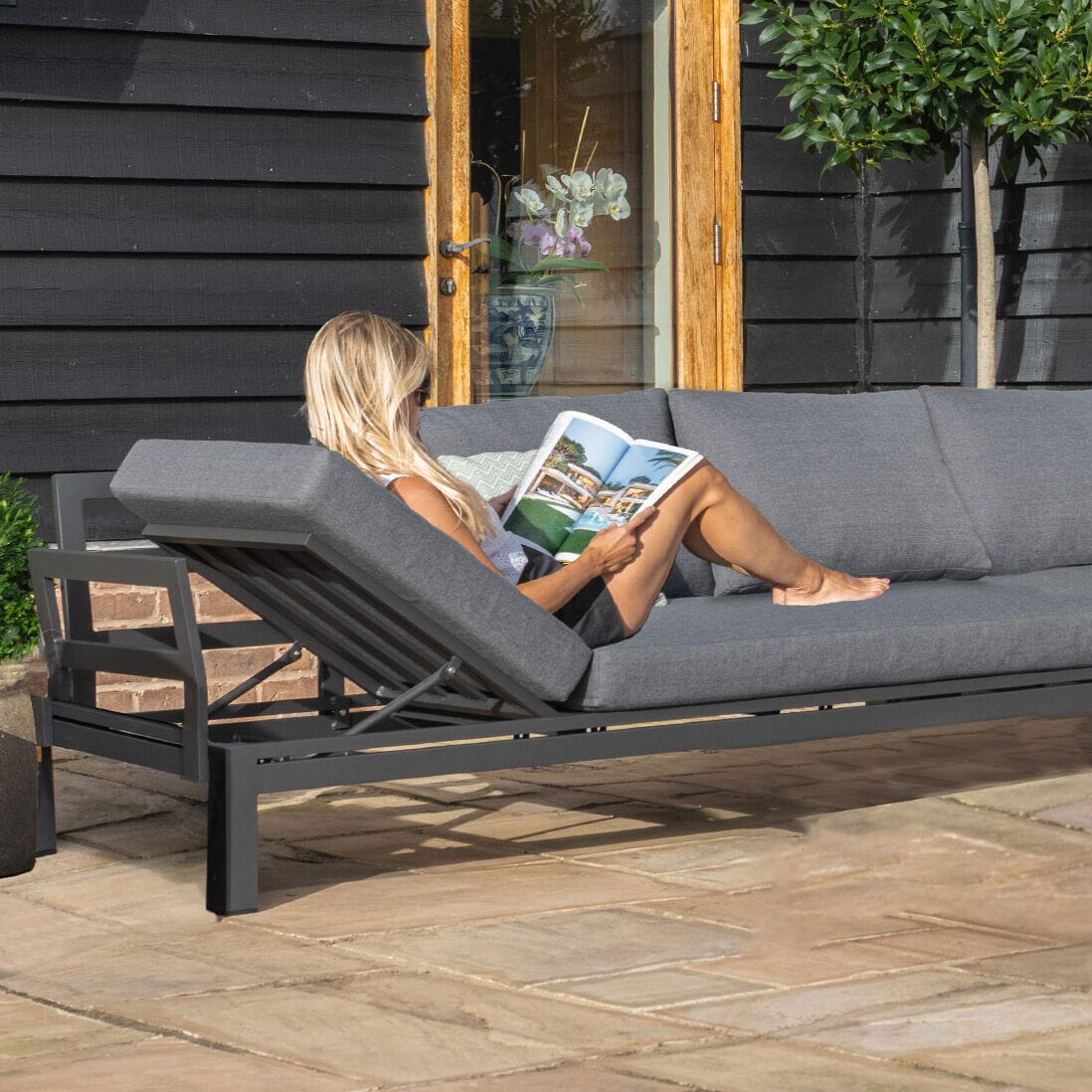Sydney Charcoal Outdoor Corner Sofa with Gas Fire Pit Table Rowen Homes