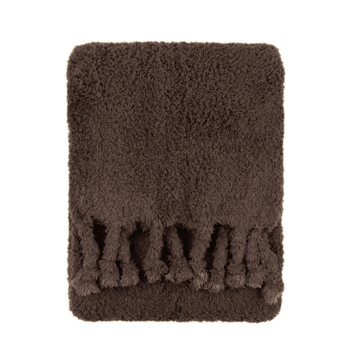 Sydney Chocolate Brown Sherpa Tasselled Edge Throw Textiles 