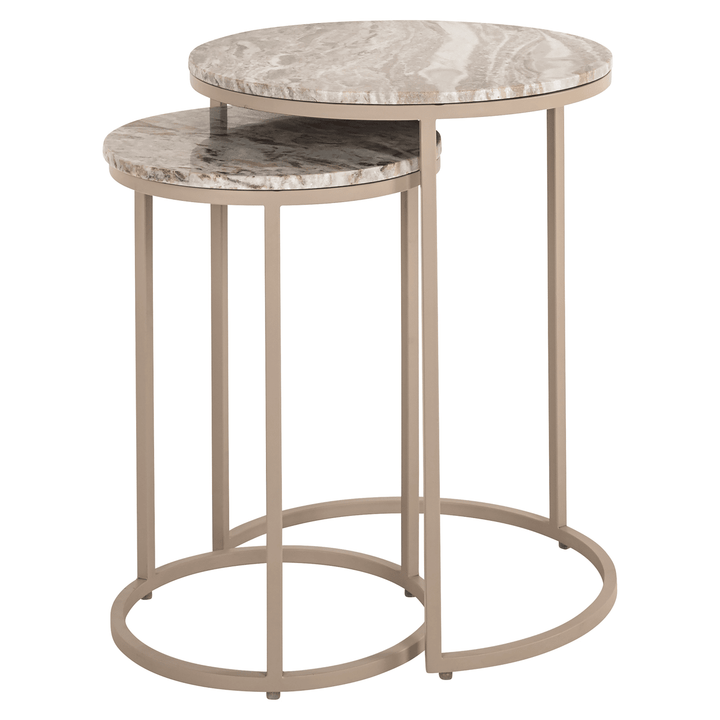 Sylvaine Taupe & Marble Topped Stackable Side Tables- Set of 2 Furniture 