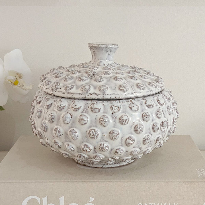 Sylvie White Bobbled Distressed Decorative Jar Accessories 