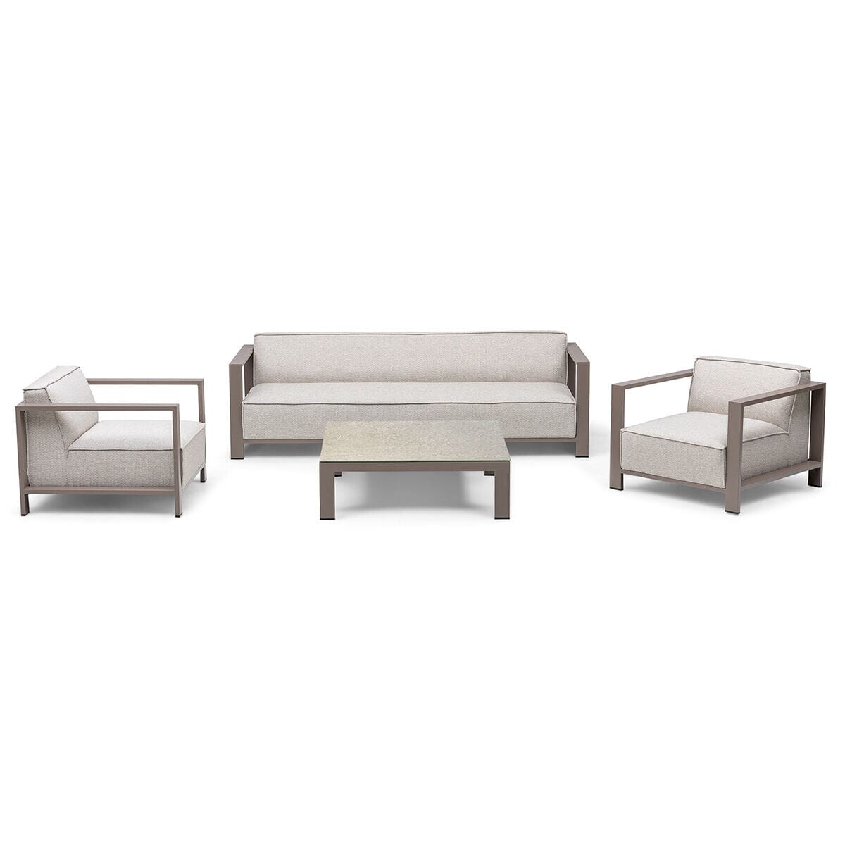 Syros Outdoor Latte & Cream 3 Seater Sofa & Chairs Lounge Set Outdoor 