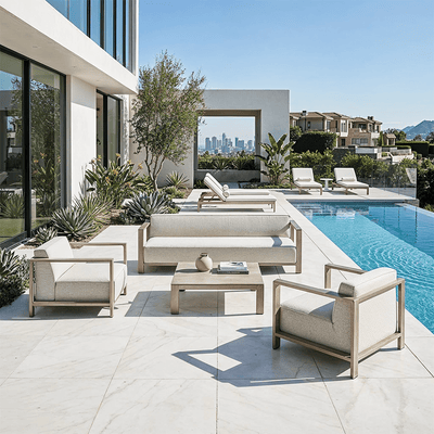 Syros Outdoor Latte & Cream 3 Seater Sofa & Chairs Lounge Set Outdoor 