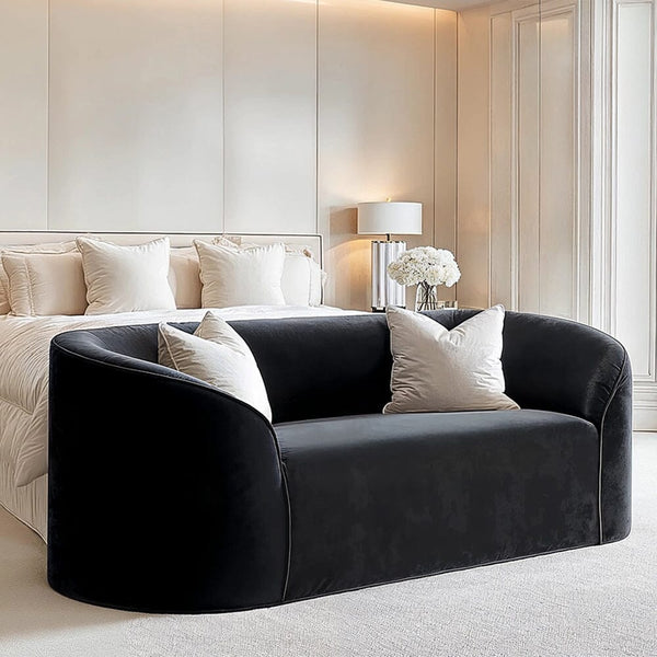 Tadley Black Velvet Curved Accent Sofa Sofa 
