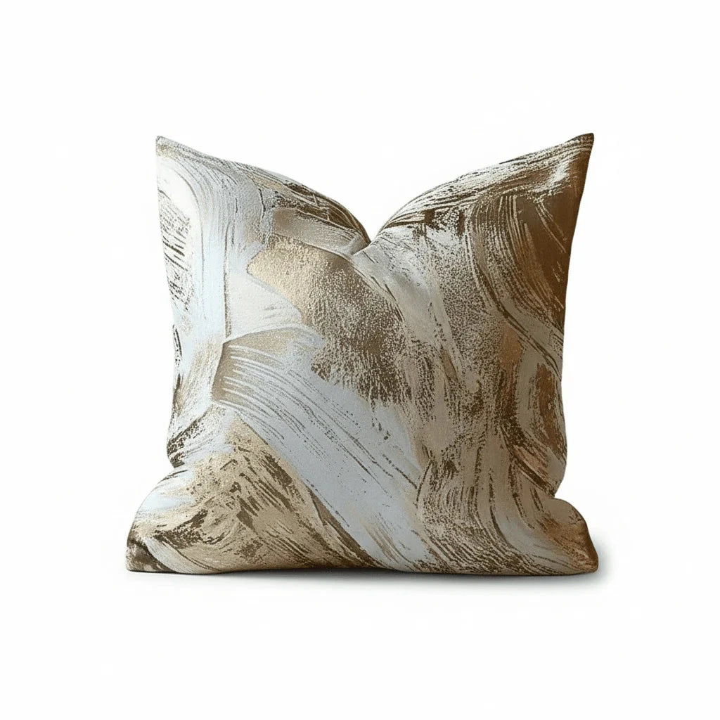 Talina Cream & Gold Brushstroke Pattern Cushion Cover - 50x50cm Textiles 