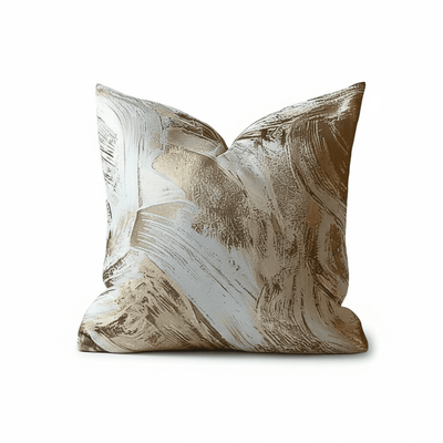 Talina Cream & Gold Brushstroke Pattern Feather Filled Cushion - 50x50cm Textiles 