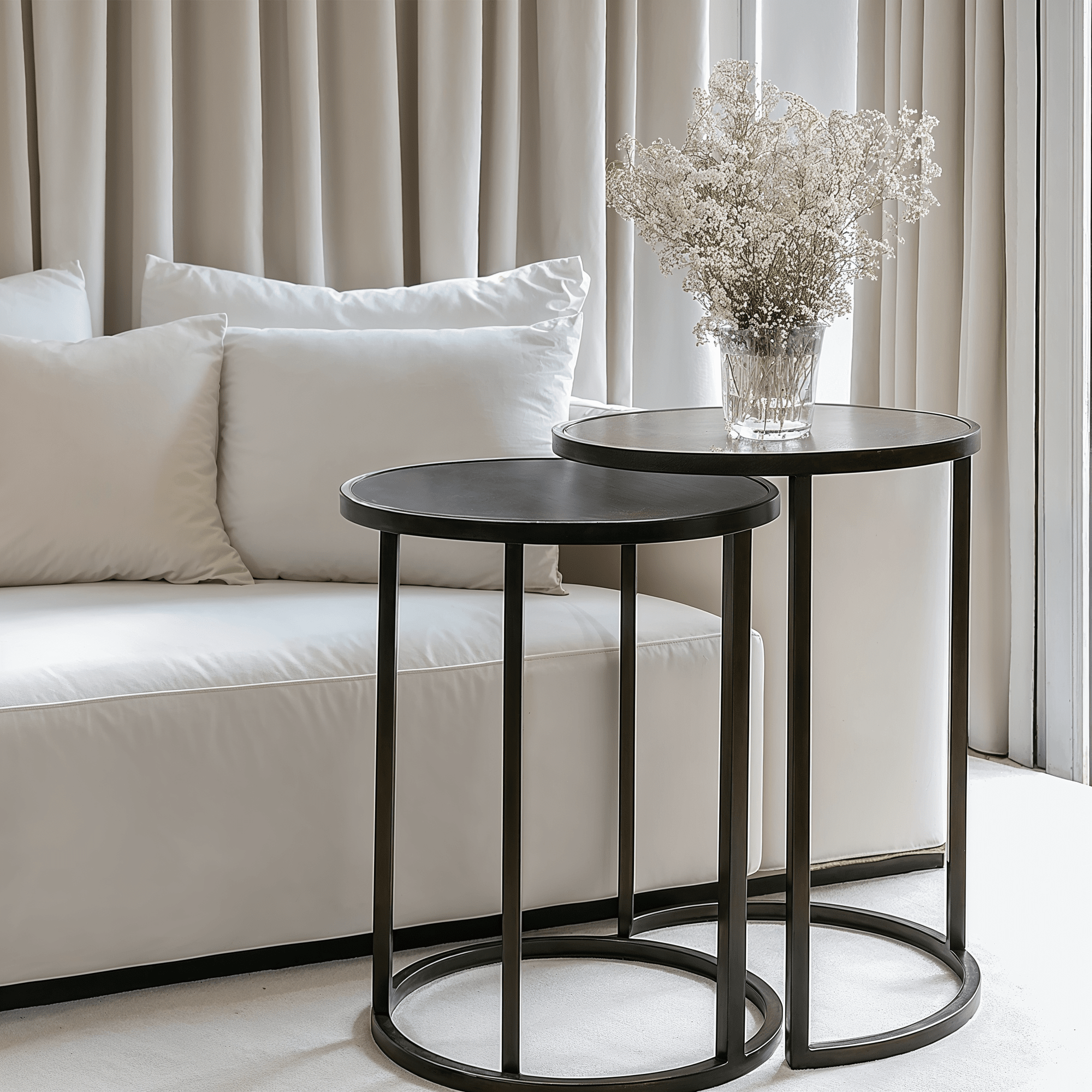 Tamara Black & Glass Set of 2 Nesting Side Tables Furniture 