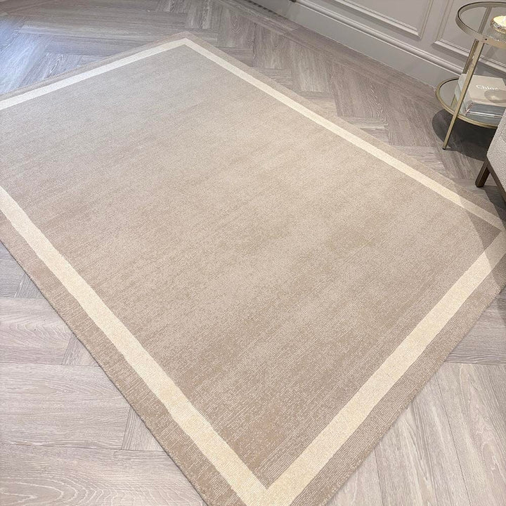 Tamsin Taupe Wool Rug with Cream Border Textiles 
