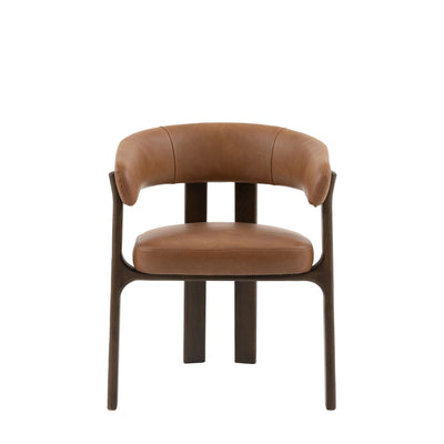 Tatini Tan Leather Dining Chair with Dark Wood Legs Furniture 