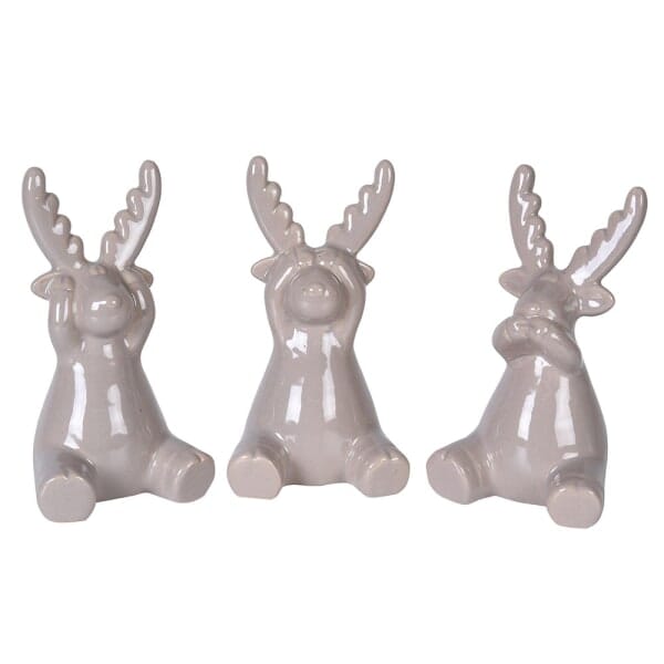 Taupe Ceramic Decorative Reindeer Ornaments Set of 3 Accessories 