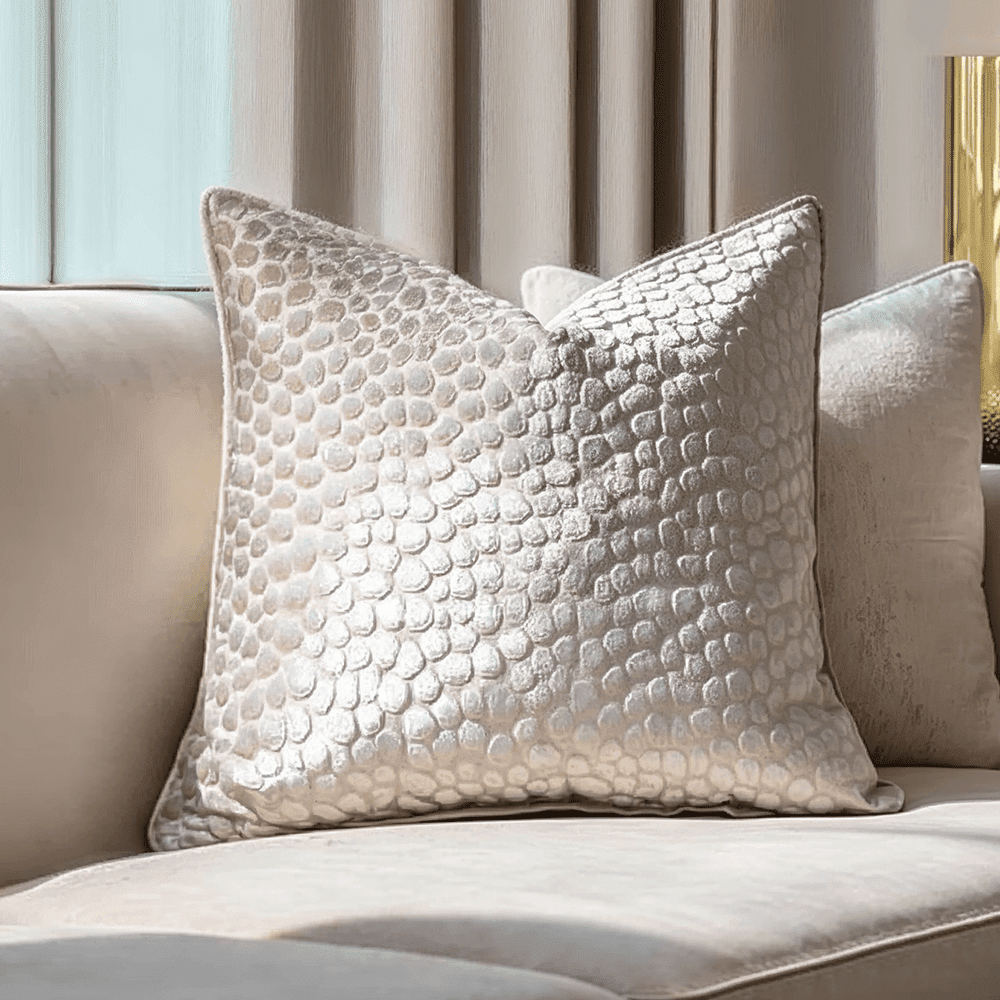Teresina Cream Velvet Geometric Feather Filled Cushion - 45x45cm Textiles 