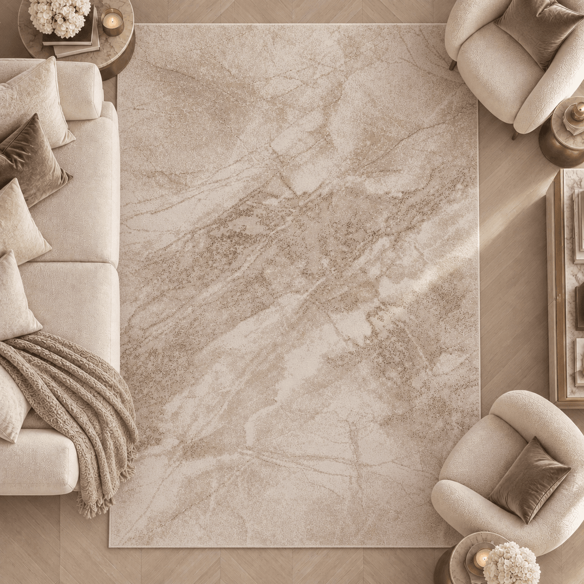 Terrena Beige & Cream Abstract Rug Textiles 