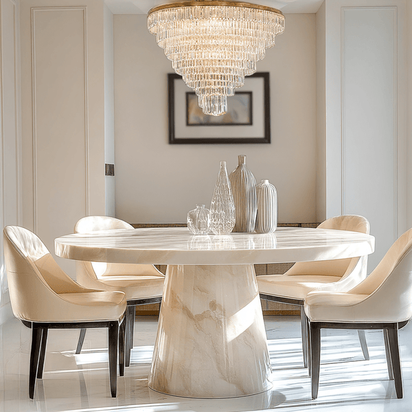 Thalassa Taupe Marble Round Dining Table Furniture 