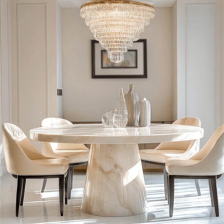 Thalassa Taupe Marble Round Dining Table Furniture 