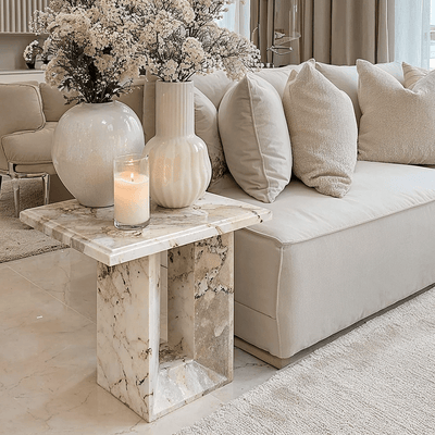 Thea Mocha Marble Side Table Furniture 