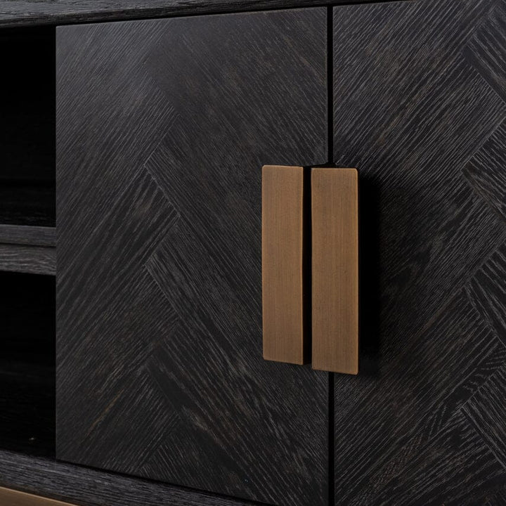 Thessaly Black Chevron Media Unit with Brass Handles Furniture 