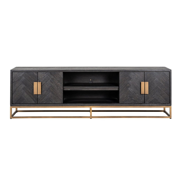 Thessaly Black Chevron Media Unit with Brass Handles Furniture 