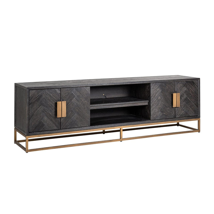 Thessaly Black Chevron Media Unit with Brass Handles Furniture 