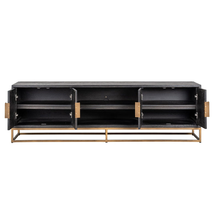 Thessaly Black Chevron Media Unit with Brass Handles Furniture 