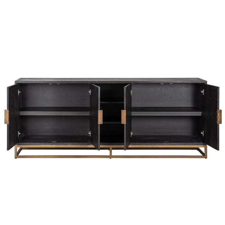 Thessaly Black Chevron Sideboard with Brass Handles Furniture 