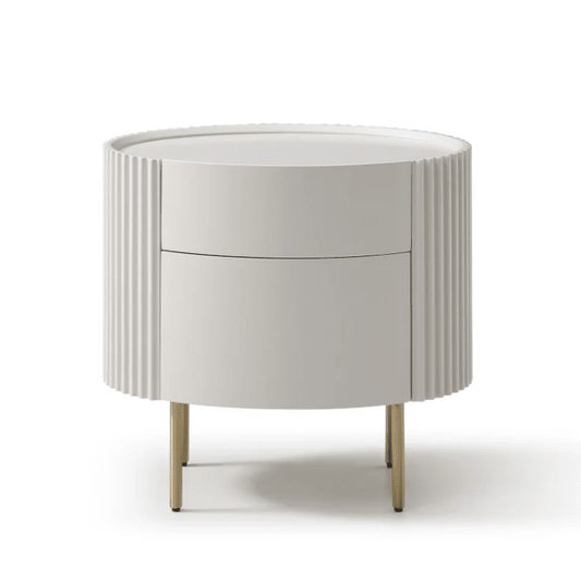 Tia Ribbed Rounded Beige 2 Drawer Bedside Table with Gold Legs Furniture 