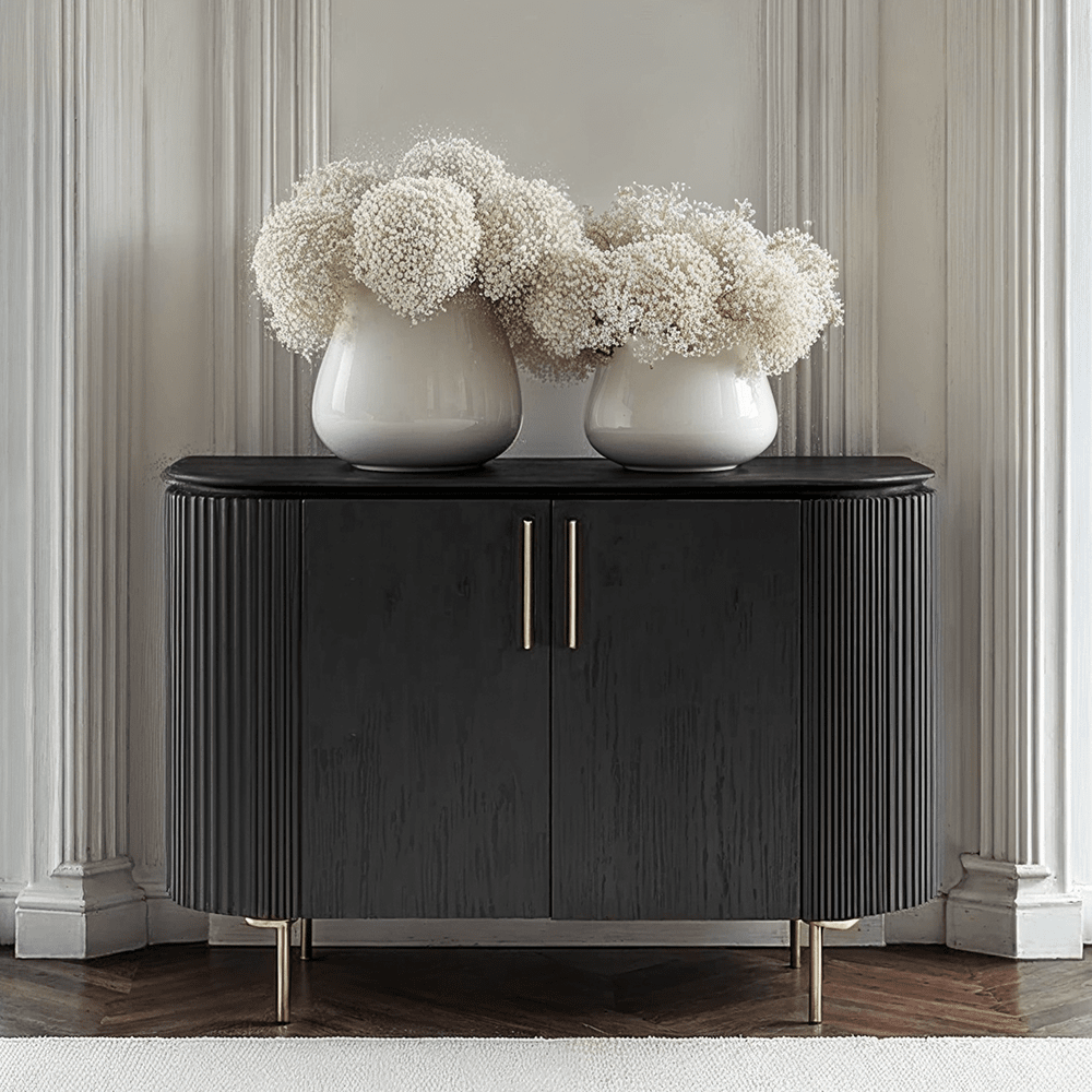 Tia Ribbed Rounded Black 2 Door Sideboard with Gold Legs – Rowen Homes