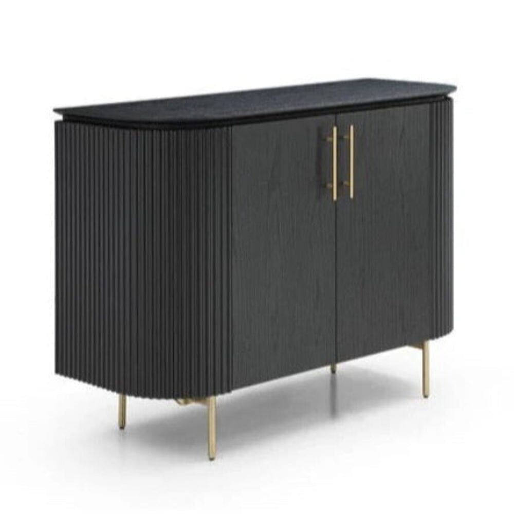 Tia Ribbed Rounded Black 2 Door Sideboard with Gold Legs – Rowen Homes
