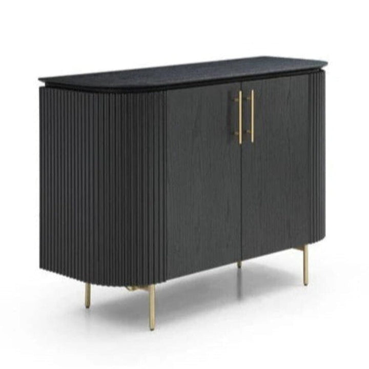 Tia Ribbed Rounded Black 2 Door Sideboard with Gold Legs Furniture 