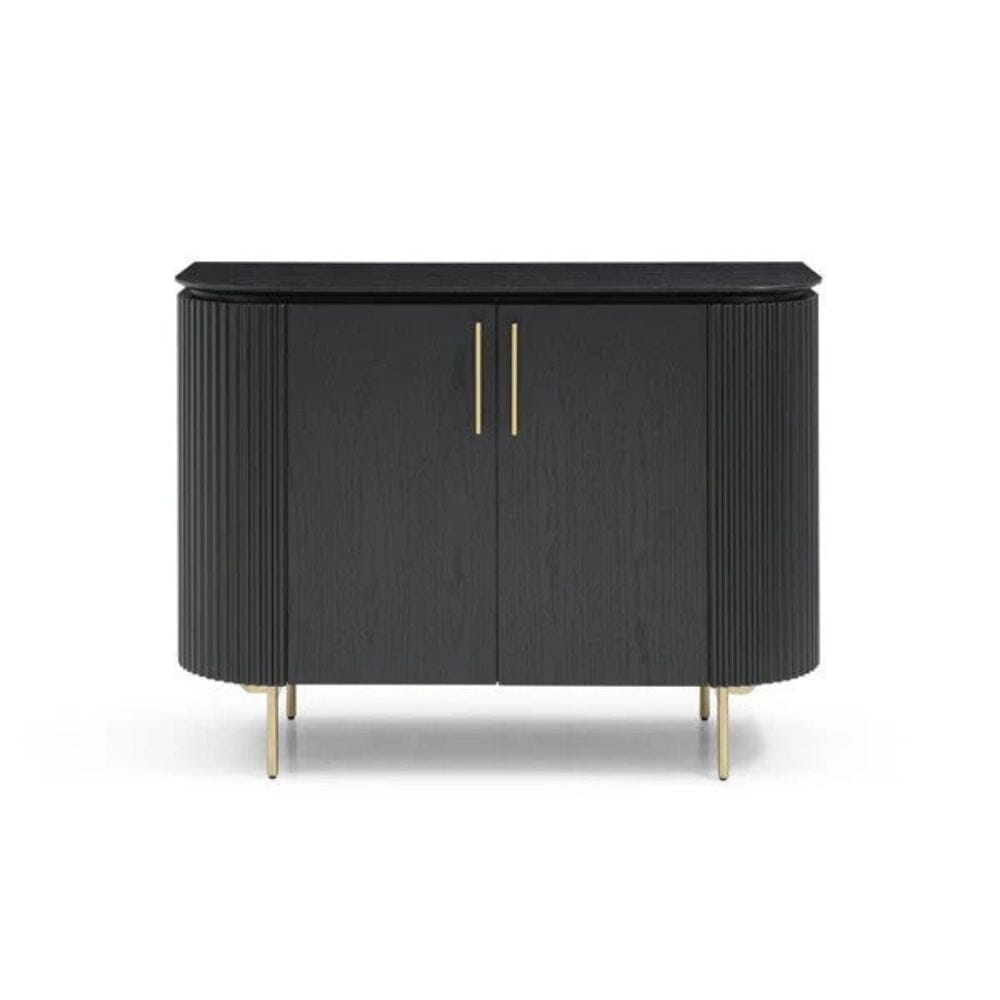 Tia Ribbed Rounded Black 2 Door Sideboard with Gold Legs Furniture 