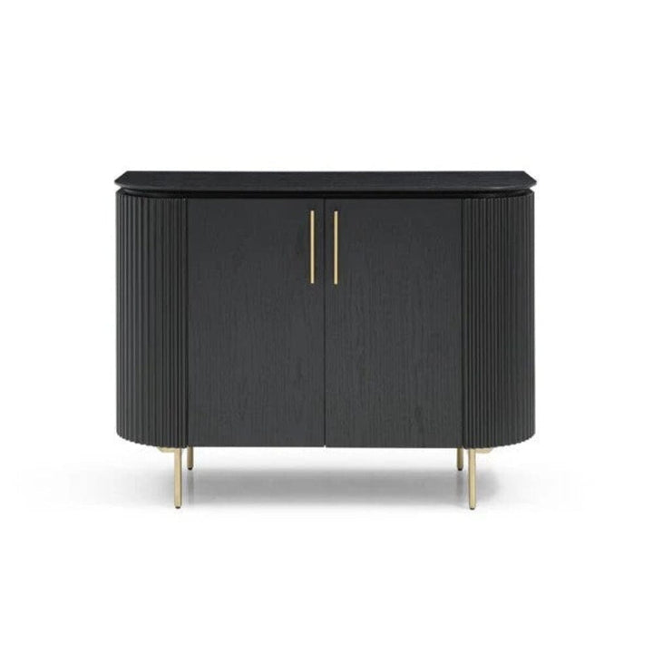 Tia Ribbed Rounded Black 2 Door Sideboard with Gold Legs Furniture 