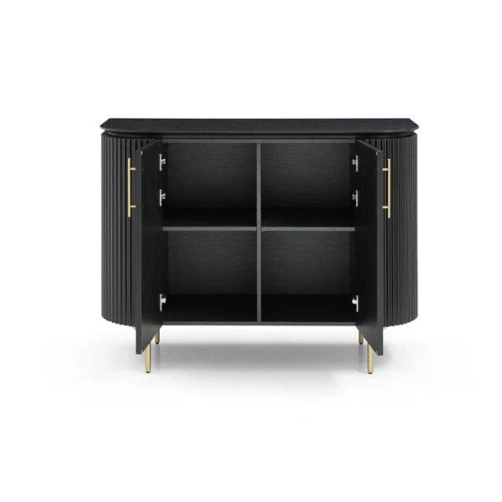 Tia Ribbed Rounded Black 2 Door Sideboard with Gold Legs – Rowen Homes