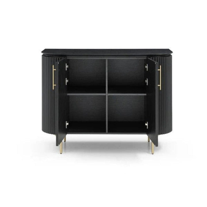 Tia Ribbed Rounded Black 2 Door Sideboard with Gold Legs Furniture 